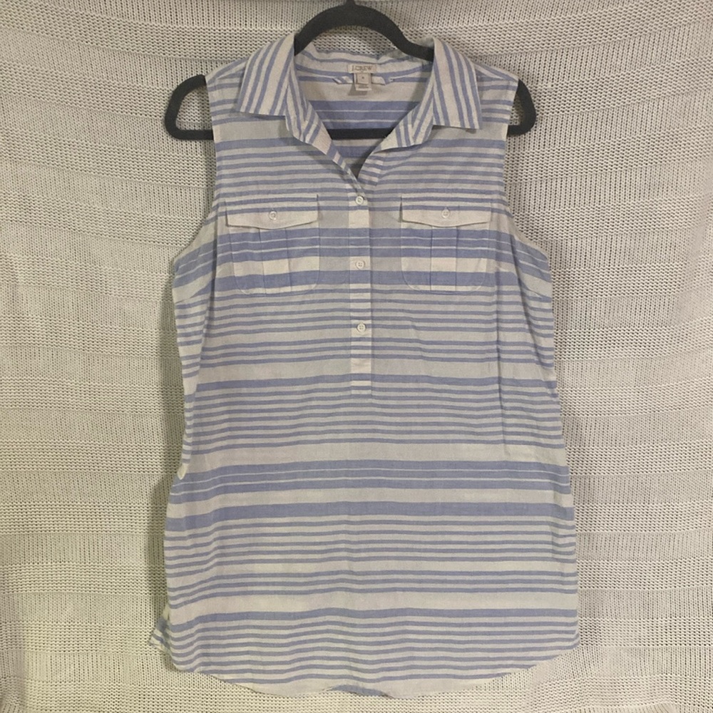 J. Crew Sleeveless Collared Shirt Dress in Light Blue and White Stripes